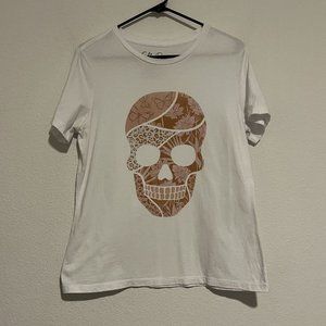 Golden Rose Clothing Nature Butterfly Flower Skull White Tee Shirt Size Medium
